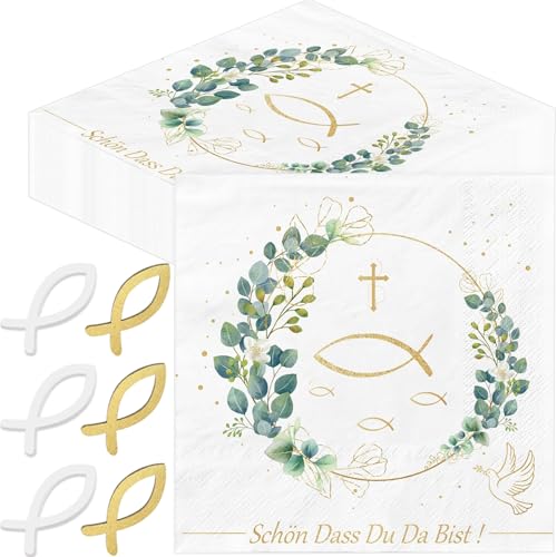 40 Stück Servietten 60 Stück Fischdekoration aus Holz,'Schön,dass du da bist!',Servietten Taufe Kommunion Konfirmation Deko Eukalyptus Weiß Tischdeko Papierservietten Hochzeit Geburtstag 33x33cm 40 Stück Servietten 60 Stück Fischdekoration aus Holz,'Schön,dass du da bist!',Servietten Taufe Kommunion Konfirmation Deko Eukalyptus Weiß Tischdeko Papierservietten Hochzeit Geburtstag 33x33cm von ZABARE