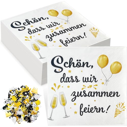 40 Stück Servietten Geburtstag,300 Stück Konfetti Geburtstag Deko,Servietten Schön dass wir zusammen feiern,33 x 33 cm Weiß Partyservietten für Geburtstag Babyparty Hochzeit Taufe Tischdeko 40 Stück Servietten Geburtstag,300 Stück Konfetti Geburtstag Deko,Servietten Schön dass wir zusammen feiern,33 x 33 cm Weiß Partyservietten für Geburtstag Babyparty Hochzeit Taufe Tischdeko von ZABARE