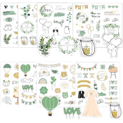 8x Sticker Hochzeit Gästebuch,Aufkleber Hochzeit Fotoalbum Aufkleber Scrapbooking Eukalyptus Grün Vintage Liebe Sticker für Gästebuch Fotoalbum Gastgeschenke Hochzeitsdeko von ZABARE