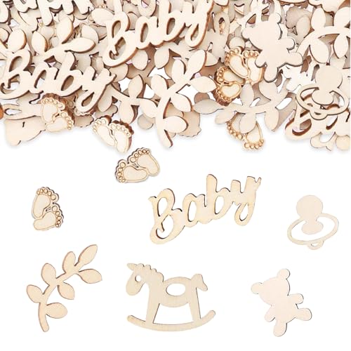 120 Stück Babyparty Deko Konfetti Holz Baby Shower Deko Junge Mädchen Streudeko Konfetti Holz Tischdeko für Gender Reveal Party Babyparty Babyshower Geburtstag Party Deko von ZABARE