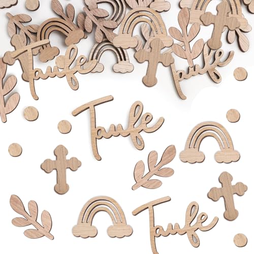 100 Stk Tischdeko Taufe Konfetti Holz Kommunion Streudeko Junge Mädchen,Streudeko Kommunion Holz Taufe Konfetti zum Basteln Deko für Firmung Kommunion Konfirmation Baby Showerparty von ZABARE