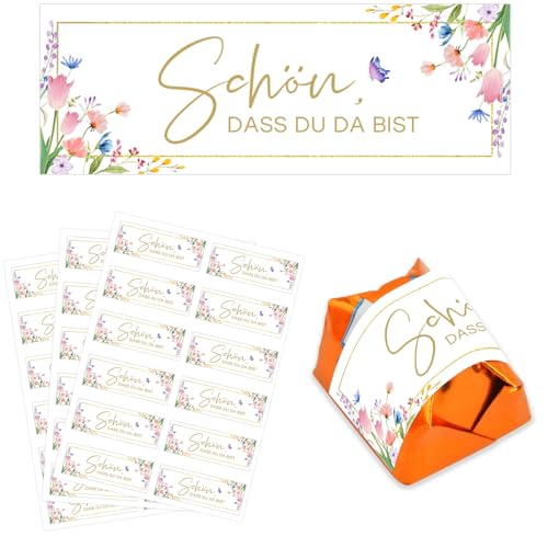 Schön, dass du da bist Aufkleber - 55 Stück Sticker Schön, dass du da bist Schokolade Aufkleber, Gastgeschenke Deko für Hochzeit Geburtstag, Taufe, Kommunion Schön, dass du da bist Aufkleber - 55 Stück Sticker Schön, dass du da bist Schokolade Aufkleber, Gastgeschenke Deko für Hochzeit Geburtstag, Taufe, Kommunion von ZABARE