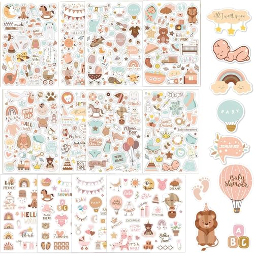 Sticker Babyalbum,8 Stück Sticker Baby Aufkleber Fotoalbum,Selbstklebende Aufkleber Taufe für Kinder Baby Fotoalben, für Geschenke Gästebuch Scrapbook Babyparty von ZABARE