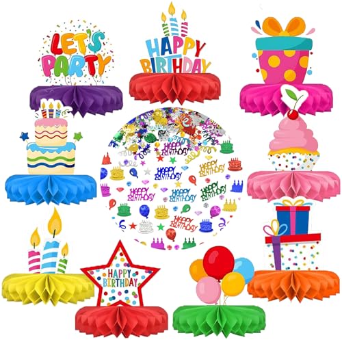 ZABARE 9 Stück Geburtstag Bienenwabe Tischdeko,15g Bunte Happy Birthday Tischdeko,Waben Tischdekoration Party Deko,Geburtstag Tischaufsätze Kindergeburtstage Party Tischdeko für Jungen Mädchen von ZABARE