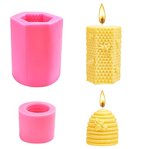 ZACUDA 2 Stück 3D DIY Silikon Kerzengießform Bienenwabenform Kerzenformen Silikonform Kerze zur Herstellung Zylinder Kerzengießform für Handwerk Ornamente Duftkerzen Harzform Seife von ZACUDA