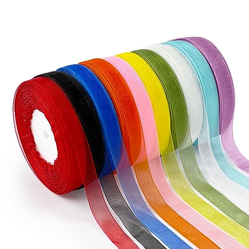 ZADAWERK® Organzaband - Standard - 12 mm x 45 m - 10 Rollen - 10 Farben - Leuchtend - transparent glänzend - Dekoration - Geschenkband - Schleifenband von ZADAWERK