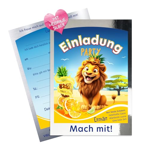 ZADAWERK® Einladungskarten - Trinkpäckchen Löwe - 12 Stück - Kindergeburtstag – Getränke-Verpackung - Löwenkönig - Party-Einladung - Junge - Mädchen von ZADAWERK