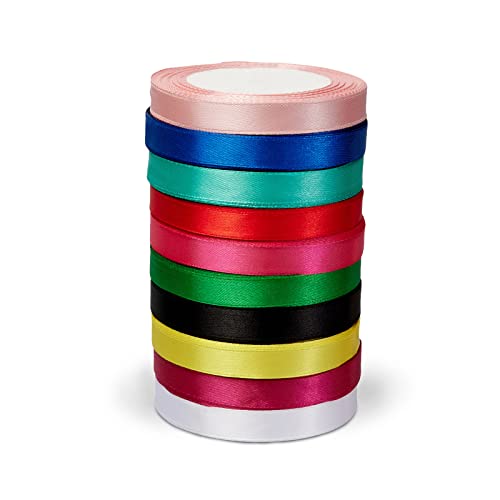 ZADAWERK® Satinband - Standard - 12 mm x 23 m - 10 Rollen - 10 Farben - kräftig leuchtend - seidig glänzend - Dekoration - Geschenkband - Schleifenband von ZADAWERK