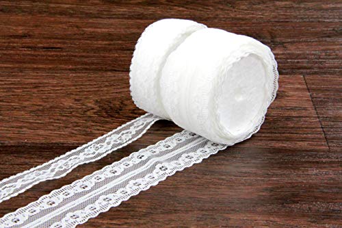 ZADAWERK® Spitzenband - 2 Bänder - Weiß - 2,5 cm + 4 cm - je 10 Meter - Vintage - Deko-Set - Lace Ribbon - elastisch - Spitze zum Nähen - Borte - Schleife von ZADAWERK