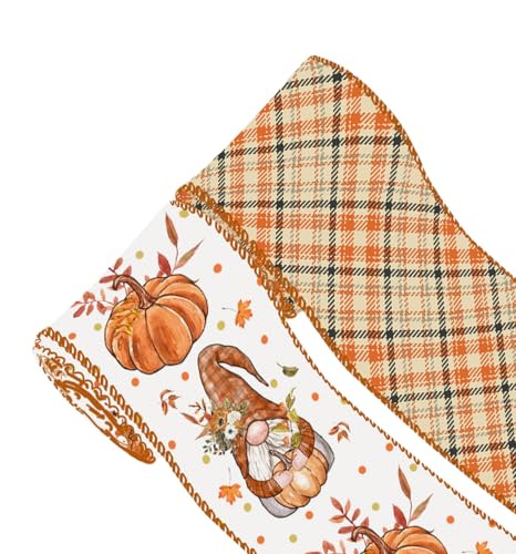 ZAWE 2 Rollen Herbstband, 5,1 cm, 9,1 m, Aquarell-Zwerge, Ahornblätter, gestreift, kariert, Drahtrand, Band für Zuhause, Schleife, Kranz, Basteln, Geschenkverpackung, Herbst, Erntedankfest ZAWE 2 Rollen Herbstband, 5,1 cm, 9,1 m, Aquarell-Zwerge, Ahornblätter, gestreift, kariert, Drahtrand, Band für Zuhause, Schleife, Kranz, Basteln, Geschenkverpackung, Herbst, Erntedankfest von ZAEW
