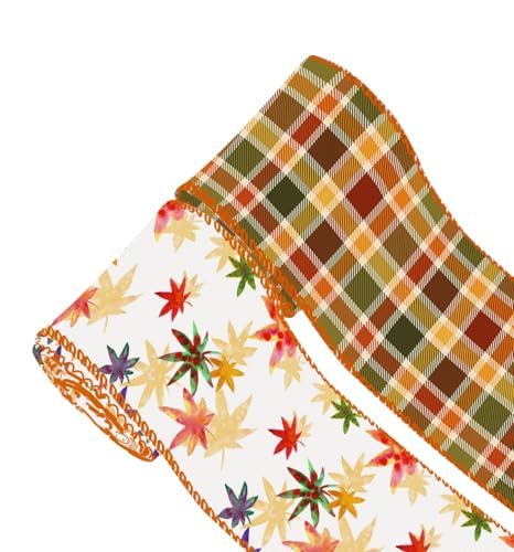 ZAWE 2 Rollen Herbstband, 5,1 cm, 9,1 m, bunt, kariert, Ahornblätter, Drahtrand, Band für Zuhause, Schleife, Kranz, Basteln, Geschenkverpackung, Herbst, Erntedankfest, Party-Dekorationen ZAWE 2 Rollen Herbstband, 5,1 cm, 9,1 m, bunt, kariert, Ahornblätter, Drahtrand, Band für Zuhause, Schleife, Kranz, Basteln, Geschenkverpackung, Herbst, Erntedankfest, Party-Dekorationen von ZAEW