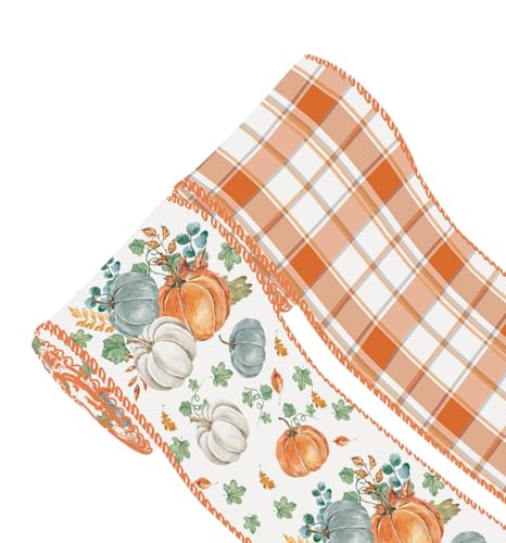 ZAWE 2 Rollen Herbstband, 5,1 cm, 9,1 m, kariert, Aquarell, Kürbisse, Ahornblätter, Drahtrand, Band für Zuhause, Schleife, Kranz, Basteln, Geschenkverpackung, Herbst, Erntedankfest, Party-Dekorationen ZAWE 2 Rollen Herbstband, 5,1 cm, 9,1 m, kariert, Aquarell, Kürbisse, Ahornblätter, Drahtrand, Band für Zuhause, Schleife, Kranz, Basteln, Geschenkverpackung, Herbst, Erntedankfest, Party-Dekorationen von ZAEW