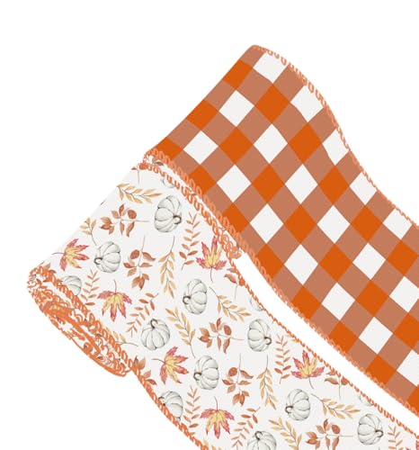 ZAWE 2 Rollen Herbstband, 5,1 cm, 9,1 m, kariert, Kürbisse, Ahornblätter, Drahtrand, Band für Zuhause, Schleife, Kranz, Basteln, Geschenkverpackung, Herbst, Erntedankfest, Party-Dekorationen ZAWE 2 Rollen Herbstband, 5,1 cm, 9,1 m, kariert, Kürbisse, Ahornblätter, Drahtrand, Band für Zuhause, Schleife, Kranz, Basteln, Geschenkverpackung, Herbst, Erntedankfest, Party-Dekorationen von ZAEW