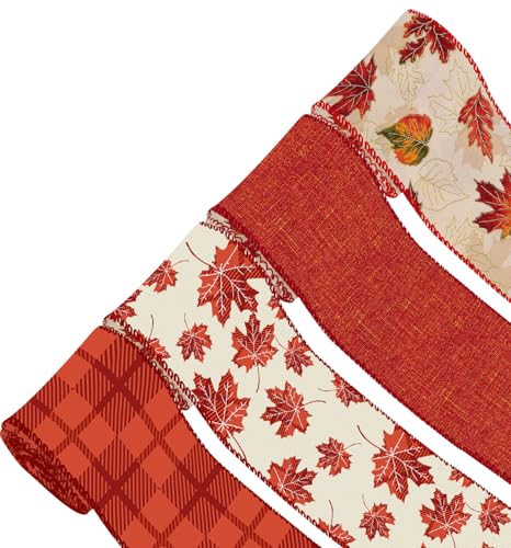 ZAWE 4 Rollen Herbstband 5,1 cm 20 Meter rot kariert Ahornblätter Drahtrand Band für Zuhause, Schleife, Kranz, DIY, Handwerk, Geschenkverpackung, Herbst, Erntedankfest, Party-Dekorationen ZAWE 4 Rollen Herbstband 5,1 cm 20 Meter rot kariert Ahornblätter Drahtrand Band für Zuhause, Schleife, Kranz, DIY, Handwerk, Geschenkverpackung, Herbst, Erntedankfest, Party-Dekorationen von ZAEW