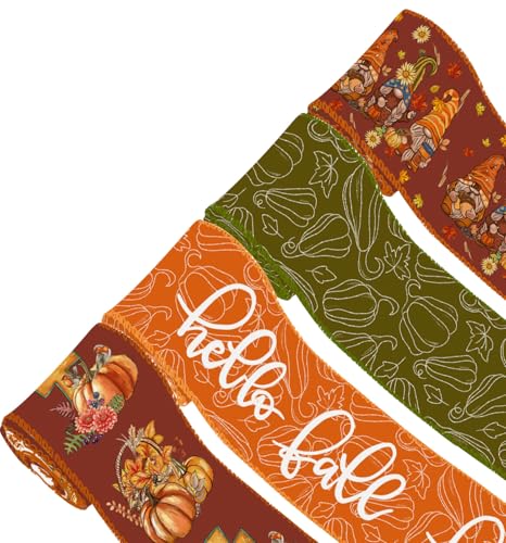 ZAWE Schleifenband mit Aufschrift "Hello Fall", 5,1 cm, 20 Meter, Zwerge, Kreuz, Kürbisse, Blumen, Drahtrand, Band für Zuhause, Schleife, Kranz, Basteln, Geschenkverpackung, Herbst, Erntedankfest ZAWE Schleifenband mit Aufschrift "Hello Fall", 5,1 cm, 20 Meter, Zwerge, Kreuz, Kürbisse, Blumen, Drahtrand, Band für Zuhause, Schleife, Kranz, Basteln, Geschenkverpackung, Herbst, Erntedankfest von ZAEW
