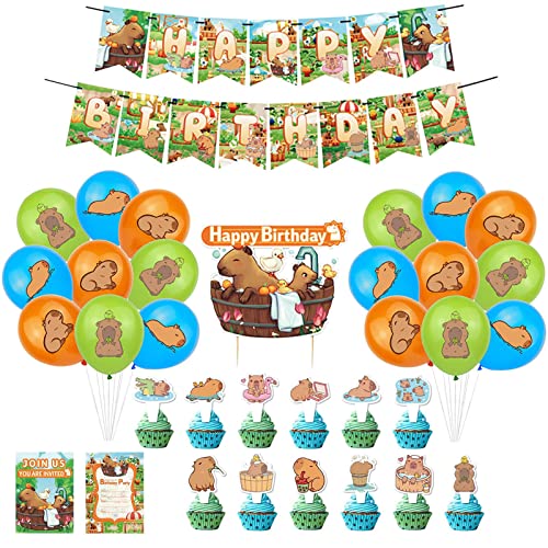 ZAGARO Capybara-Ballon,Capybara Ballons Banner Cupcake Toppers Set - Capybara Partydekorationen, Happy Birthday Zubehör für Mädchen Kinder Frauen von ZAGARO