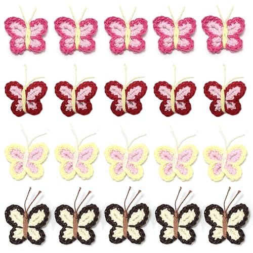 ZAHD 20 PCS Schmetterlings Gestrickte Handgefertigte Applikation Schmetterlings Häkelflicken Schmetterlingsform Polyester Zum Nähen handgefertigte Mini Schmetterlings Für Kleidunhandgefertigte (20) von ZAHD