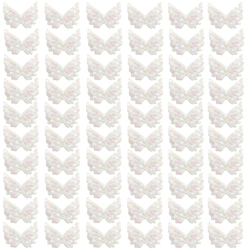 ZAHD 60 Stück Engelsflügel Klein Pailletten Flügel Patches Patches kleine Engelsflügel Flicken Aufbügeln Glitzernde Engelsflügel Mini flügel Für Ornamente Stoff für Kleidungsstück (Weiß) von ZAHD
