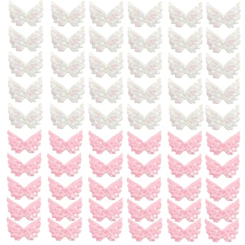 ZAHD 60 Stück Engelsflügel Klein Pailletten Flügel Patches Patches kleine Engelsflügel Flicken Aufbügeln Glitzernde Engelsflügel Mini flügel Für Ornamente Stoff für Kleidungsstück (weiß, pink) von ZAHD