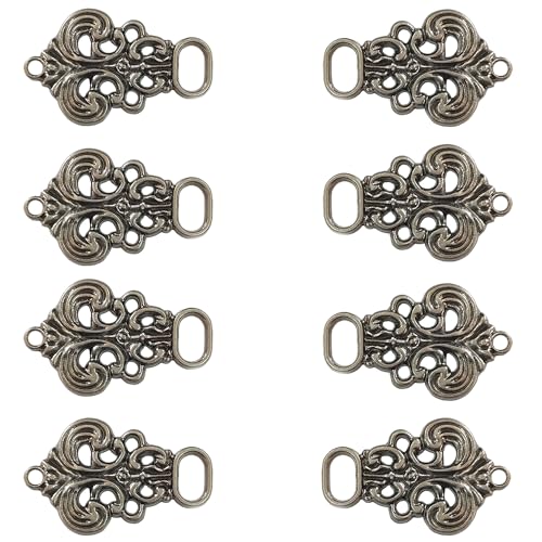 ZAHD 8 Stück (4 Paar) Metall Miederhaken Dirndl Knöpfe Annähen Altsilberfarbene Verschluss für Trachten Mieder Größe Kleiner 33mmx21mm (Schwarz) von ZAHD
