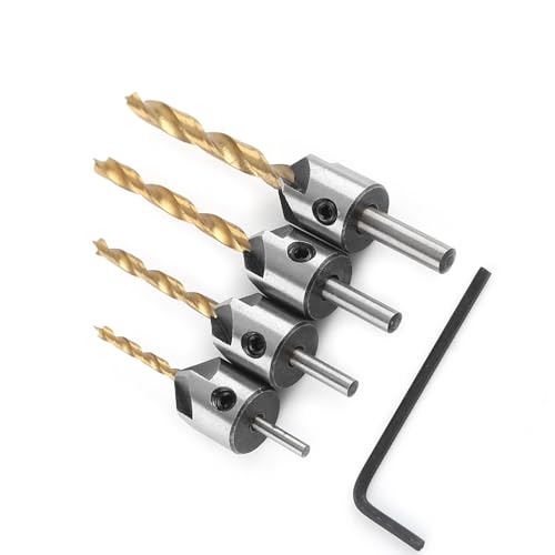 Countersink -Bohrer -Bit -Set, Countersink -Bohrer Bit Carpentry Holzbearbeitung Langweiliges (4-teiliger Set + kleiner Schraubenschlüssel (3-6) von ZAICOLER