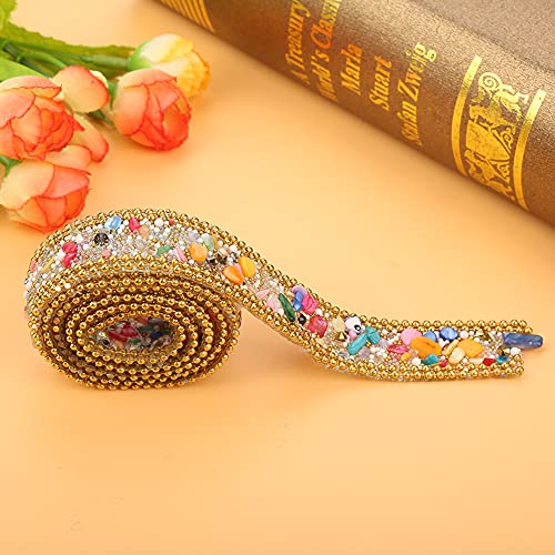 Rollen, Band 100 * 2 Cm Strassbänder Sparkle Strsestone Ribbon Kleine Wrap Roll -Dekoration (Bunte Stein + Goldkette) von ZAICOLER