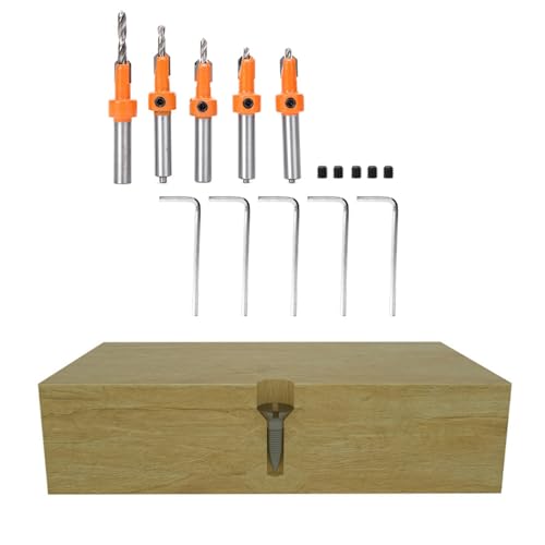 ZAICOLER Countersink -Bohrer -Bit -Set, 5pcs Holzbearbeitungs -Selbstaufkleber -Countersink -Lochbohrer mit Hex -Buchse und Schraube für Holz, Aluminiumlegierung Counterkinne, Öffnen ZAICOLER Countersink -Bohrer -Bit -Set, 5pcs Holzbearbeitungs -Selbstaufkleber -Countersink -Lochbohrer mit Hex -Buchse und Schraube für Holz, Aluminiumlegierung Counterkinne, Öffnen von ZAICOLER