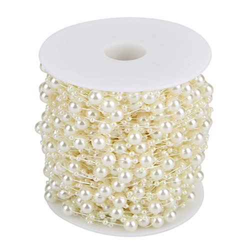 ZAICOLER Perlenkette, 60m Rollschleiftungskügelchen Girlande Saite Drahtperlen DIY Hochzeitsdekoration 3mm+8 Mm (weiß) (Beige) von ZAICOLER
