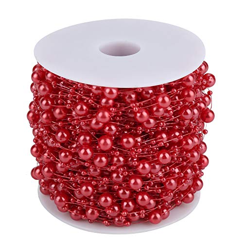 ZAICOLER Perlenkette, 60m Rollschleiftungskügelchen Girlande Saite Drahtperlen DIY Hochzeitsdekoration 3mm+8 Mm (weiß) (Dunkelrot) von ZAICOLER