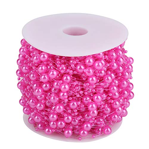 ZAICOLER Perlenkette, 60m Rollschleiftungskügelchen Girlande Saite Drahtperlen DIY Hochzeitsdekoration 3mm+8 Mm (weiß) (PINK) von ZAICOLER