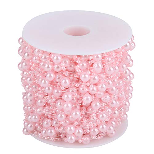 ZAICOLER Perlenkette, 60m Rollschleiftungskügelchen Girlande Saite Drahtperlen DIY Hochzeitsdekoration 3mm+8 Mm (weiß) (Rosig) von ZAICOLER