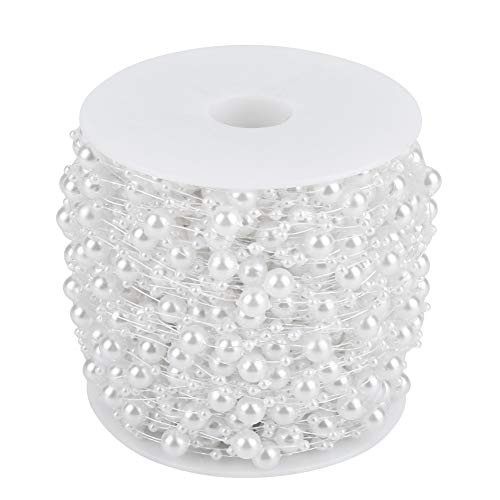 ZAICOLER Perlenkette, 60m Rollschleiftungskügelchen Girlande Saite Drahtperlen DIY Hochzeitsdekoration 3mm+8 Mm (weiß) (WHITE) von ZAICOLER