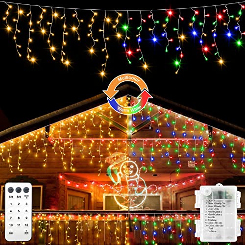 Weihnachts-Eiszapfen-Lichterkette, batteriebetrieben, Farbwechsel, 102 LED-Lichterketten mit Fernbedienung, wasserdicht, für Weihnachten, Hochzeit, Urlaub, Party, Dekoration (Warmweiß & Mehrfarbig) Weihnachts-Eiszapfen-Lichterkette, batteriebetrieben, Farbwechsel, 102 LED-Lichterketten mit Fernbedienung, wasserdicht, für Weihnachten, Hochzeit, Urlaub, Party, Dekoration (Warmweiß & Mehrfarbig) von ZAIYW