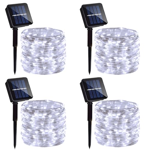 ZAIYW 4 Stück Solar Lichterkette 400 LED 40M Automatisch AN/AUS Silber Draht String Lichter mit 8 Modi für Garten Terrasse Party Hochzeit Deko (Kaltweiß) von ZAIYW