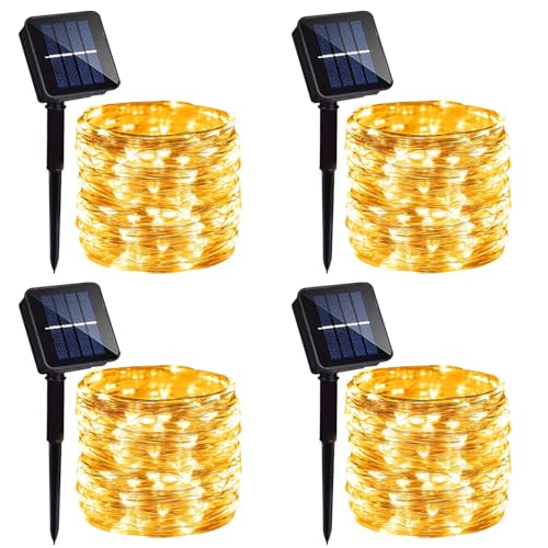 ZAIYW 4 Stück Solar Lichterkette 400 LED 40M Automatisch AN/AUS Silber Draht String Lichter mit 8 Modi für Garten Terrasse Party Hochzeit Deko (Warmweiß) von ZAIYW