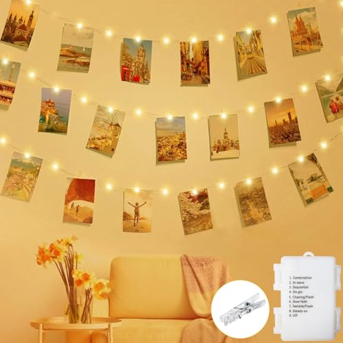 ZAIYW 5M 50 LED Foto Lichterkette Klammern mit Auto Timer, 8 Modi Lichterkette Fotoclips Batteriebetriebene mit 30 Klammern für Fotos Wand Wohnzimmer Hochzeiten Party von ZAIYW