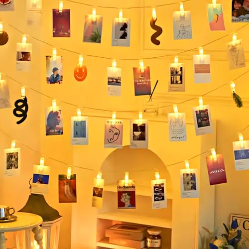 ZAIYW 6M 40 LEDs Foto Lichterkette mit Klammern Auto Timer, 8 Modi Fotoclips Lichterkette Batterie mit 40 Klammern für Fotos Wand Wohnzimmer Hochzeiten Party von ZAIYW