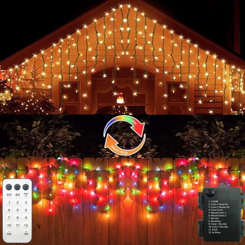 ZAIYW Eiszapfen Lichter Batteriebetrieben, 3 Meter 102 LED Außen Eiszapfen Lichter Doppelfarbwechsel mit Fernbedienung Timer für Party, Hochzeit, Weihnachten, Garten Dekoration von ZAIYW