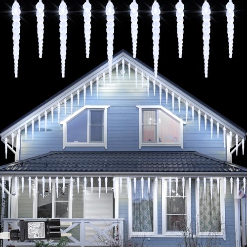 ZAIYW LED Eiszapfen Lichterkette Außen, 40 LED Eiszapfen Weihnachtsbeleuchtung mit Timer 8 Modi, 4M Wasserdicht Eisregen Lichterkette Strombetrieben für Weihnachten Innen Außen Deko (Kaltweiß) von ZAIYW