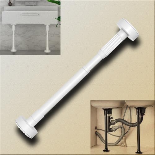 Unterbauwaschbeckenhalterungen Verstellbar, Stützstangen for Küchenspülen, Möbelbeine, Stützbeine for Spülbecken Aus Edelstahl, Gardinenstange for Badezimmerschränke(White,H 70-120cm(28"-47")) von ZAJYZZF