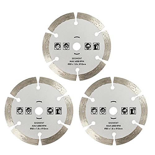 ZAJYZZF 85 mm Schneidwerkzeug-Sägeblätter for Elektrowerkzeuge, Kreissägeblatt for Holz, HSS-Sägeblatt, Fräser, kreisförmiges Mini-Sägeblatt, 3 Stück, 85 x 15 Diamant(3PCS 85x10 Diamond) von ZAJYZZF