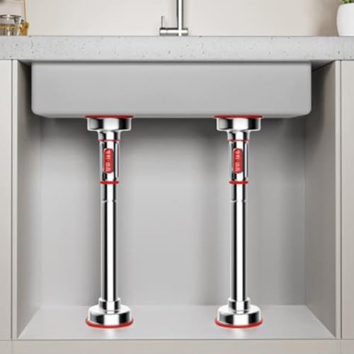 ZAJYZZF Edelstahl-Spülbeckenbeine, Teleskop-Stützstangen-Unterbau-Spülbeckenhalterungen, Bohrfreies, verstellbares Möbelbein for Schrank-Tischbein-Gardinenstange(Silver,2*Height 70-120cm) von ZAJYZZF