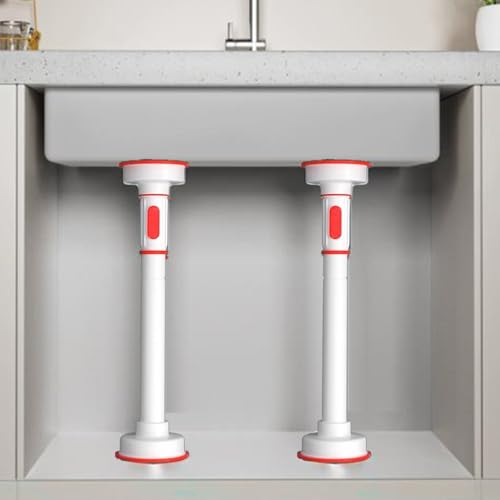 ZAJYZZF Edelstahl-Spülbeckenbeine, Teleskop-Stützstangen-Unterbau-Spülbeckenhalterungen, Bohrfreies, verstellbares Möbelbein for Schrank-Tischbein-Gardinenstange(White,2*Height 85-150cm) von ZAJYZZF