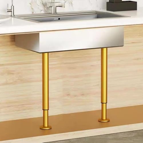 ZAJYZZF Teleskop-Stützstange for Spülbecken-Möbelbeine, 2-teilige verstellbare Spülbeckenhalterung, Tischbein, Selbstklebende Edelstahl-Stützstange for Unterbaubecken(Gold,Height 42-76cm) von ZAJYZZF