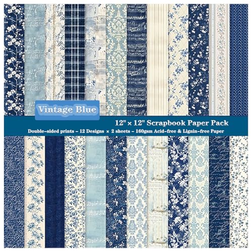 ZAKHSE Bastelpapier, 24 Blatt Motivpapier 30,5x30,5cm, Vintage Blau Muster Doppelseitig Bedruckt Designpapier, 160gsm Säurefrei Scrapbook Papierblock für DIY Kartengestaltung,12 Designs, 24 Motive ZAKHSE Bastelpapier, 24 Blatt Motivpapier 30,5x30,5cm, Vintage Blau Muster Doppelseitig Bedruckt Designpapier, 160gsm Säurefrei Scrapbook Papierblock für DIY Kartengestaltung,12 Designs, 24 Motive von ZAKHSE