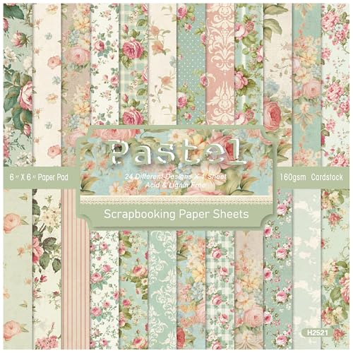 ZAKHSE Bastelpapier 15,2×15,2cm, 24 Gartenblumen Motive Einseitig Bedruckt Motivpapier, 48 Bögen Gemustert Scrapbook Papier Designpapier für DIY, Bastelarbeiten, Hochzeitsdekoration von ZAKHSE