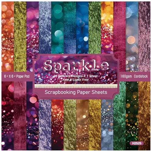 ZAKHSE Bastelpapier 15,2×15,2cm, 24 Glitter Suedde und Lichtfleck Motive Einseitig Bedruckt Motivpapier, 48 Bögen Gemustert Scrapbook Papier Designpapier für DIY, Bastelarbeiten, Dekorationen von ZAKHSE