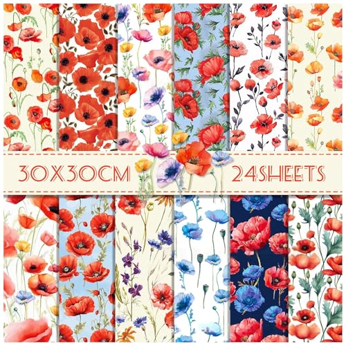ZAKHSE Bastelpapier 30x30cm, 24 Blatt Mohnblumen Muster Motivpapier Doppelseitig Bedruckt Scrapbook Papier Aquarellblumen Designpapier für DIY Kartengestaltung Scrapbooking Zubehör, 12 Designs, Rot ZAKHSE Bastelpapier 30x30cm, 24 Blatt Mohnblumen Muster Motivpapier Doppelseitig Bedruckt Scrapbook Papier Aquarellblumen Designpapier für DIY Kartengestaltung Scrapbooking Zubehör, 12 Designs, Rot von ZAKHSE