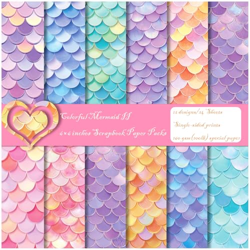ZAKHSE Bastelpapier Quadratisch, 24 Blatt Farbige Meerjungfrau Motivpapier, 15,2×15,2cm Einseitig Bedruckt Designpapier Gemustert Scrapbook Papier für DIY, Bastelarbeiten, Dekorationen, 12 Designs ZAKHSE Bastelpapier Quadratisch, 24 Blatt Farbige Meerjungfrau Motivpapier, 15,2×15,2cm Einseitig Bedruckt Designpapier Gemustert Scrapbook Papier für DIY, Bastelarbeiten, Dekorationen, 12 Designs von ZAKHSE