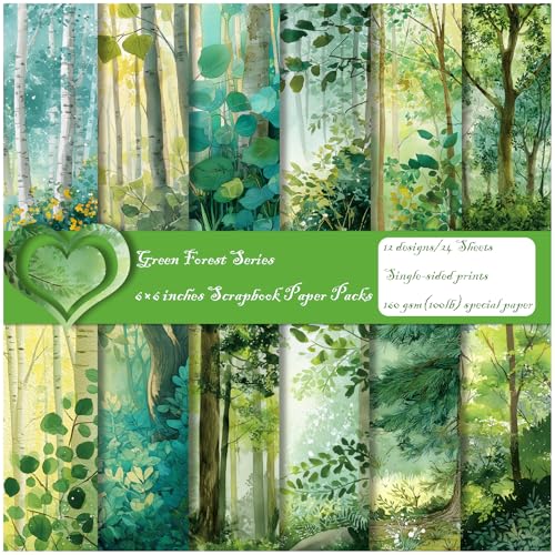 ZAKHSE Bastelpapier Quadratisch, 24 Blatt Grüner Wald Motivpapier, 15,2×15,2cm Einseitig Bedruckt Designpapier Öl Gemälde Gemustert Scrapbook Papier für DIY, Bastelarbeiten, Dekorationen, 12 Designs ZAKHSE Bastelpapier Quadratisch, 24 Blatt Grüner Wald Motivpapier, 15,2×15,2cm Einseitig Bedruckt Designpapier Öl Gemälde Gemustert Scrapbook Papier für DIY, Bastelarbeiten, Dekorationen, 12 Designs von ZAKHSE